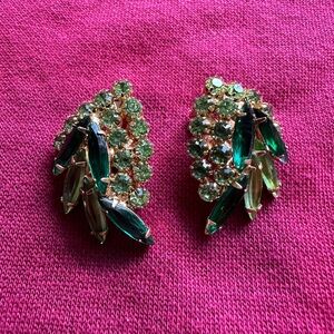 Green and Gold Crystal CLIP Earrings
